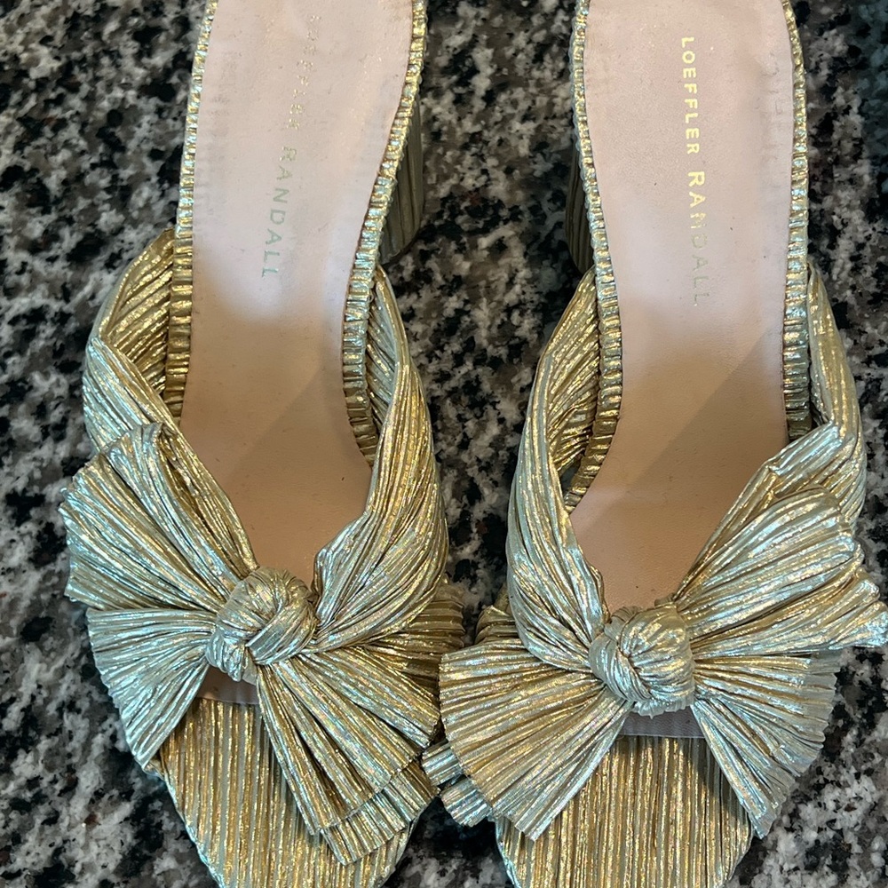 Loeffler Randall Gold Pleated Bow Heels